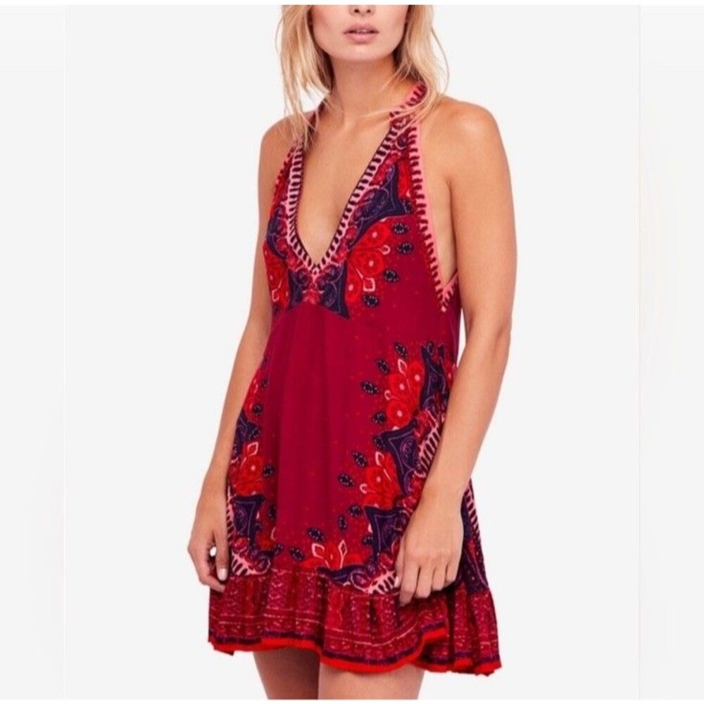 Free People Steal The Sun Flowy Sleeveless Tunic Mini Dress Small Womens Boho